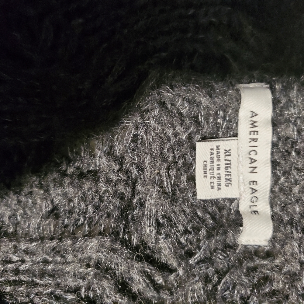 Grey American Eagle loose knit oversized v neck sweater xl - Picture 3 of 3